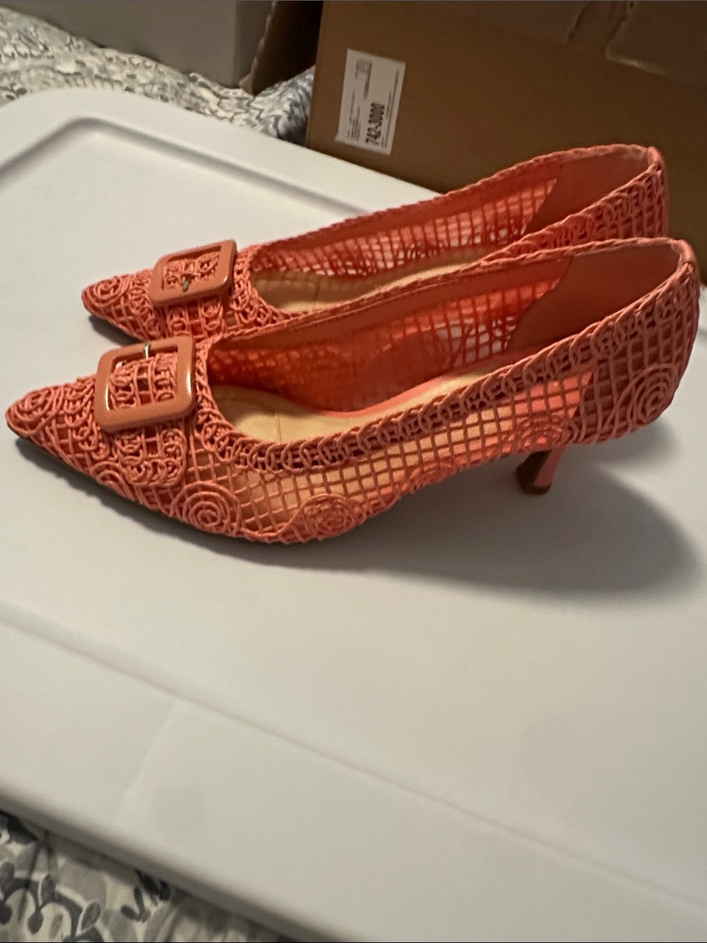 Alex Marie Coral Woven Pointed-Toe Kitten Heels with Decorative Buckle